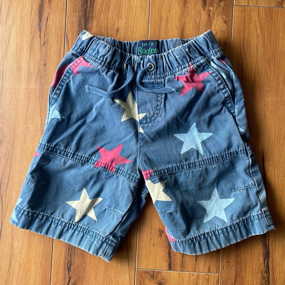 Mini Boden Starry Denim Shorts - Blue and Pink